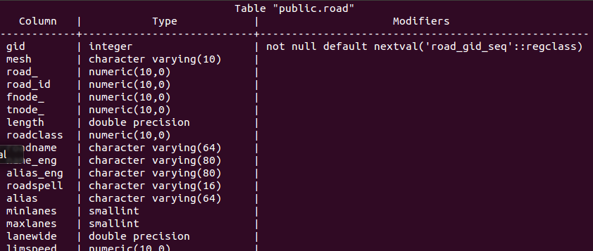查看指定表的所有字段
