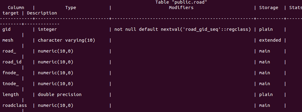 查看指定表的基本情况